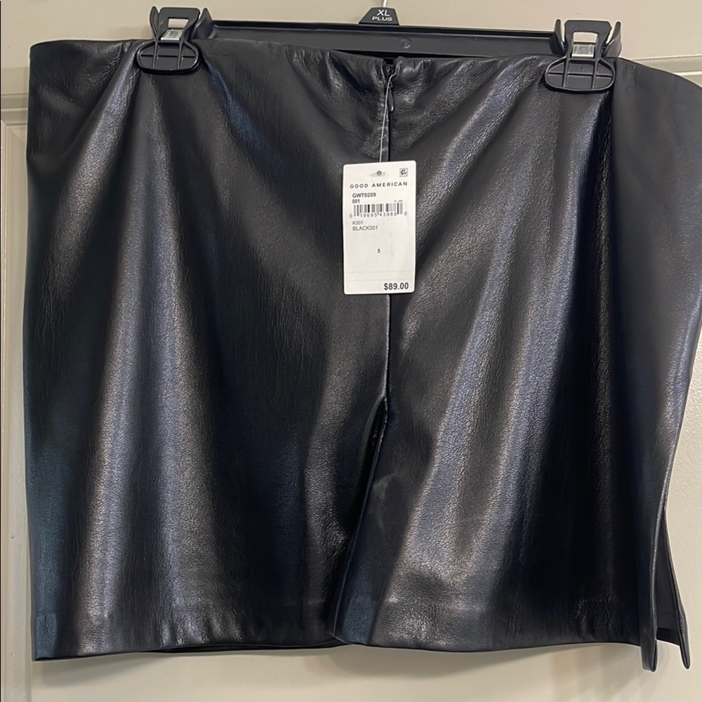 Good American Black Faux Leather crop top